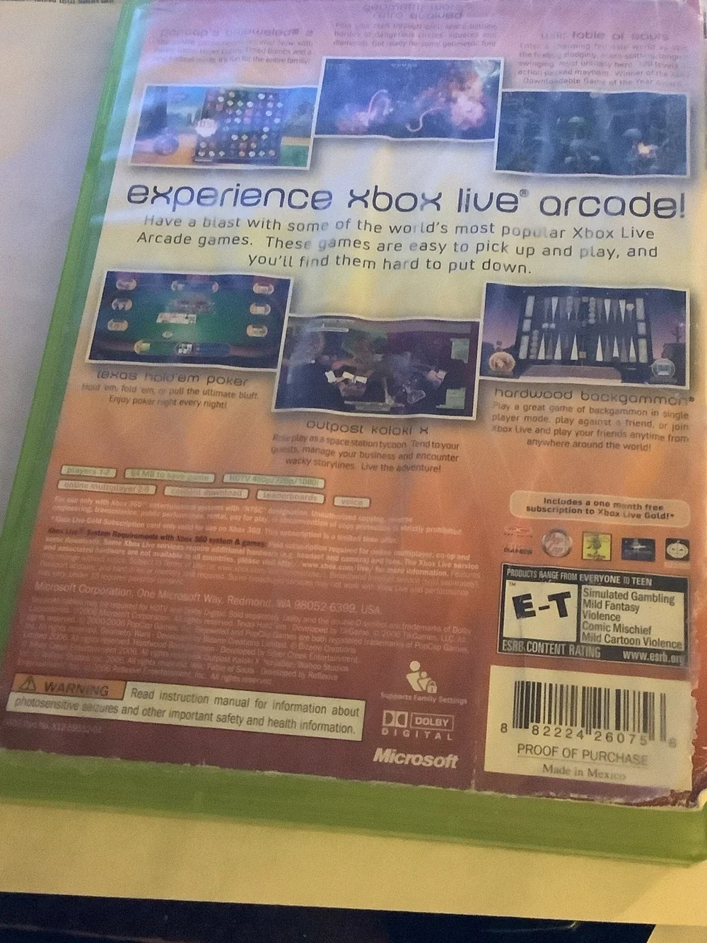 Microsoft Xbox 360 Arcade Unplugged Game - White and Green Artwork